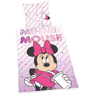 Herding Disney's Minnie Mouse Bettwäsche-Set, Kopfkissenbezug 80 x 80 cm, Bettbezug 135 x 200 cm, Mit praktischer Knopfleiste, 100% Baumwolle/Linon