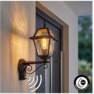 hofstein Außen-Wandleuchte Außenwandlampe mit Bewegungsmelder aus Metall/Glas in Schwarz/Klar, ohne Leuchtmittel, Wandleuchte außen im Vintage/Antik/Landhaus-Design, E27, IP44 schwarz