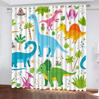 XPINGO 3D Dino Gardinen mit ösen 2er Set B 200 X H 160 cm Süßer Dinosaurier Vorhang Blickdicht Kälteschutz Schallschutz Verdunkelung Wärmeisolierende Vorhänge für Wohnzimmer Schlafzimmer
