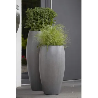 Tolle Pflanzvase für Terrasse & Garten - Hochertiger Pflanzkübel – Fiberglas - Mit Einsatz – Indoor & Outdoor – Wetterbeständig & Frostsicher – Vase / Kübel (Klein - Höhe: 65cm, Grau)