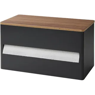 Yamazaki Küchenrollenhalter, schwarz, Stahl/Holz/Silikon, minimalistisch, 16,2 x 31,2 x 17 cm