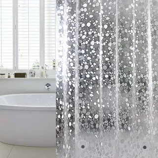 WELTRXE Duschvorhang Anti-Schimmel mit Gewicht Magnet unten, 0.2mm [183x183cm] Wasserdicht Antibakteriell EVA Vorhang für Dusche und Badewanne, 3D Steinmuster, inkl. 12 super Duschvorhangringen Kinder