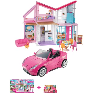 Barbie FXG57 - Malibu Haus Puppenhaus + -Puppe und Auto in glänzendem Pink, DVX59