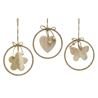 TEMPELWELT® Deko Anhänger Schmetterling Herz Blume im 3er Set je 11 x 11 cm, Holz Natur Landhaus Holzdeko Naturdeko Fensterdekodekoration für Frühling Ostern Sommer