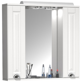 Vcm Badspiegel Wandspiegel 75 Cm Hängespiegel Spiegelschrank Badezimmer Landhaus Drehtür Beleuchtung Casalo Xl (Farbe: Weiß)
