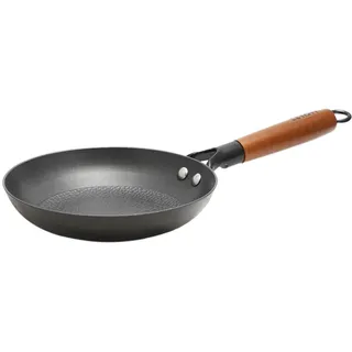 lätt Home Gusseisen-Pfanne, antihaftbeschichtet, Durchmesser 20 cm, geeignet für Induktion, Glaskeramik, Gas, Backofen, Grill, Geschirrspüler, abnehmbarer Akazienholzgriff, frei von PFOA