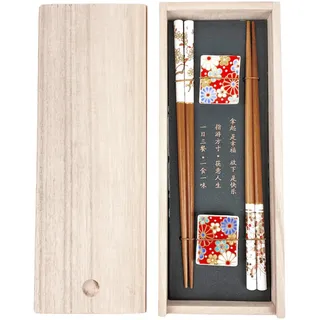 BAIFULAI Sushi Essstäbchen Set, 2 Paar Sushi Stäbchen Holz mit Keramik Kirschblüten Unterleger, Premium Holzbox, Nachhaltig Chopsticks Japanisch Chinesisch Koreanisch Taiwanesisch, Japan Geschenk