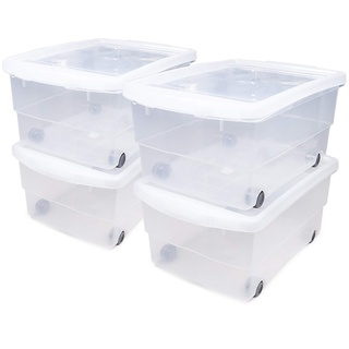 Ondis24 4X Kunststoffbox mit Deckel & Rollen, Rollbox 80L, Spielzeugkiste, Kiste stapelbar, Aufbewahrungsbox transparent