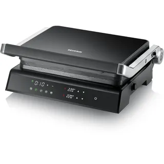 SEVERIN SEVINI Comfort für Fleisch, Fisch, Gemüse, digitaler Sandwich-Maker für fettfreies Grillen mit 5 Auto-Programmen, keramikbeschichtet, Indoor-Grill bis 230 Grad Hitze, 1.800 W, schwarz, KG 2399