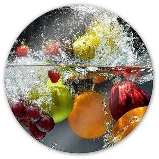 K&L Wall Art Gemälde Glas Wandbild Rund Glasbild Erfrischendes Obst Früchte Küche, Wandschutz Deko Bilder bunt 30 cm x 30 cm