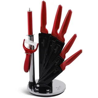 EDENBERG Messerset 8-teilig Küchenmesser Schere Kochmesser Brotmesser Schneidemesser scharfes Küchenmesserset - Keramik-Küchenmesser-Set (8-teilig mit Messerblock) EB-00951