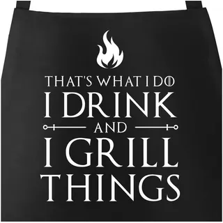 MoonWorks Grillschürze Grill-Schürze für Männer mit Spruch I drink and I grill things Grillschürze Baumwoll-Schürze Küchenschürze Kochschürze Grillen Barbecue BBQ Fleisch Sommer Moonworks®, mit kreativem Aufdruck schwarz