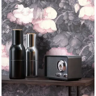 Newroom Vliestapete Muster Tapete Blumen,Rosen, Blumentapete Anthrazit Rosa Wallpaper Floral Blumen Tapete Pflanzen Blumen Wohnzimmer Schlafzimmer Büro Flur, modern schwarz