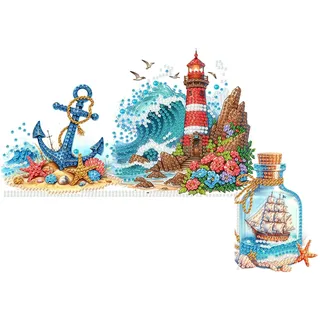CXINLky 5D Diamond Art Painting Türrahmen Deko, Diamond Art Meer Zwerg Creative Türecke Dekoration Diamond Art Geschenke Türdeko für Frühling-04-Leuchtturm