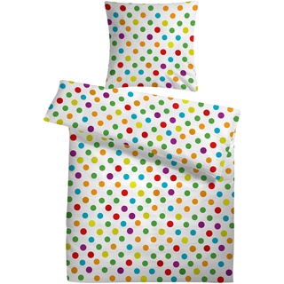 Carpe Sonno Seersucker Bettwäsche 135 x 200 cm Baumwolle - 2 teilig Bettwäsche-Sets aus Deckenbezug + Kissenbezug - mit Reißverschluss für Bettwäsche - Gepunktet Bettwäsche Bügelfrei - Weiß