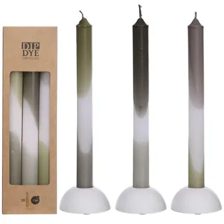 NaDeco Dip-Dye-Kerzen im Set mit 3 Stück, Höhe 24cm, in vielen Farben erhältlich | Stabkerzen | Kegelkerzen | Handgemachte Kerzen | Deko-Kerze, Farbe:Olive - Minze