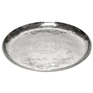 Brillibrum Dekotablett Serviertablett Alumium Silber Rund Orientalisch Deko-Tablett Ø 35 cm