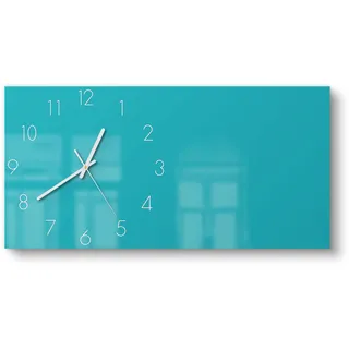 DEQORI Glasuhr | vertikal 60x30 cm | Unifarben - Türkis | große XXL Design Uhr aus Glas | leise Wanduhr für Wohnzimmer & Küche | moderne Hingucker Uhr für die Wand