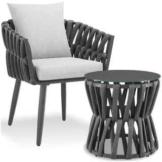 tectake® Aluminium Gartenlounge-Set, im Rope-Design, dicke Polsterung, höhenverstellbare Kunststofffüße, Sicherheitsglasplatte