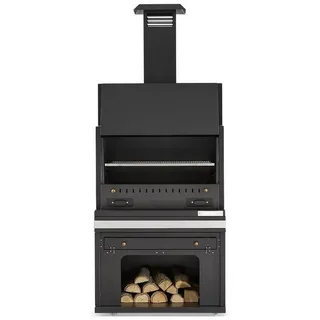 JV Möbel Schwarzer Edelstahl Grillkamin im modernen Design, für Garten