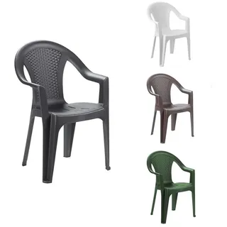 INDA-Exclusiv Armlehnstuhl Stapelstuhl Gartenstuhl Kunststoff Ischia Rattan-Optik weiß