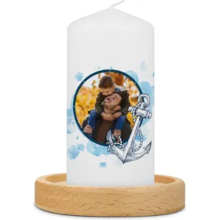 GRAVURZEILE Bedruckte kleine Kerze - Du bist mein Anker - Personalisiert mit Namen, eigenem Foto & Wunschtext - Schönes Geschenk für Papa zum Vatertag - Geschenke für Ihn - Stumpenkerze 120/58