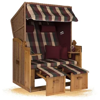 Strandkorb Hanse Strandkorb Ostsee XXL Volllieger - 2-Sitzer 120cm breit, ideal für Garten, Terrasse und Balkon (Rot Grün Beige Kariert, Zerlegt)