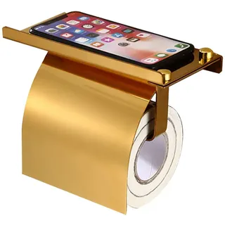 Toilettenpapierhalter, Badezimmeraufbewahrung, Toilettenpapierrollenhalter Edelstahl Wandmontage mit geräumigen Regalschrauben für Küche Badezimmer Aufbewahrung (Gold)