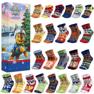 Get Trend PAW Patrol Chase Socken Adventskalender Kinder 2025, 24 Paar Lustige Socken Jungen mit Marshall Rubble & Mehr, 27-31, Geschenke für Jungs (Multi Chase)