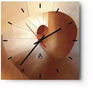 Modern Wanduhr Dreidimensional Spirale Braun 40x40cm Quadrat Groß Wand Uhr Glas Analog Zimmeruhren Küche Büro Wohnzimmer Glasuhr Wall Clock Dekoration Design Wanddekoration Küchenuhr C3AC40x40-4652