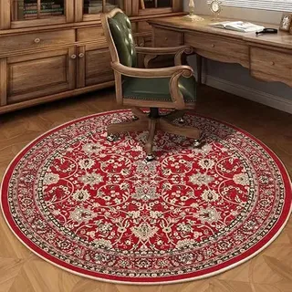 Runder Vintage Teppich, Weich Kurzflor Orientteppich, Waschbar & Rutschfest Rundteppich, Medaillon Design, Faltbar Pflegeleicht für Couchtisch, Hängesessel & Kinderzimmer Spielinsel, Ø 120 cm, A2