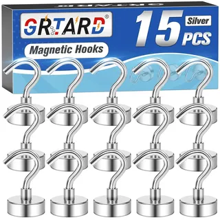 Grtard Magnet Haken 15 Stück 10 kg+ Neodym Magnethaken Extra Stark, Magnethaken Kreuzfahrt für Werkstatteinrichtung, Camping Gadgets, Kleiderhaken