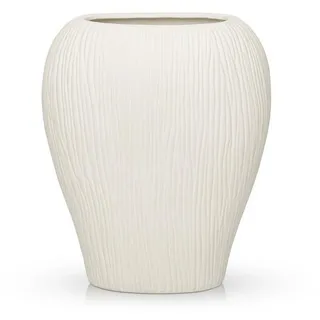 LuxusKollektion Dekovase Keramikvase schmal geriffelt flach weiß 32cm (1 St) weiß 16 cm x 32 cm x 26.5 cm