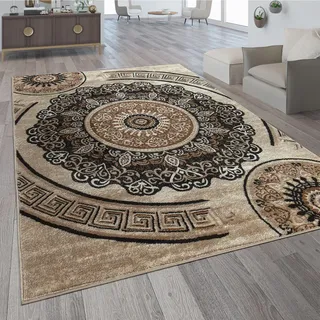 Paco Home Teppich Wohnzimmer Kurzflor Orient Design Vintage Mandala Muster Braun Beige, Grösse:60x100 cm