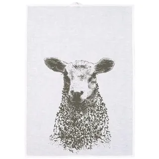 Frohstoff - Geschirrtuch Küchentuch Trockentuch - Schaf - Halbleinen - Weiß/Steingrau - 50x 70cm