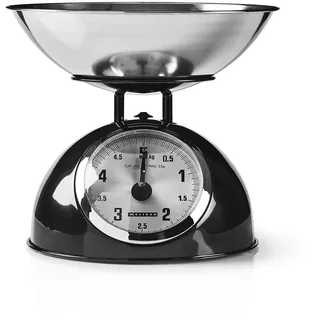 Melissa Mechanische Küchenwaage, Analog mit Edelstahlschüssel, Küchenwaage Digital, Waage Küche, Küchenwage, Küchenwaagen 5kg Kapazität, 25g Skalierung, Schwarz, Abnehmbare Schale, Metallgehäuse
