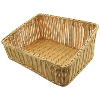Dekoleidenschaft Regalkorb Auslagekorb aus Polyrattan, Schrankkorb, Aufbewahrungskorb, Brotkorb, Flechtkorb, Buffetkorb abwaschbar, Obstkorb, Servierkorb, Verkaufskorb beige