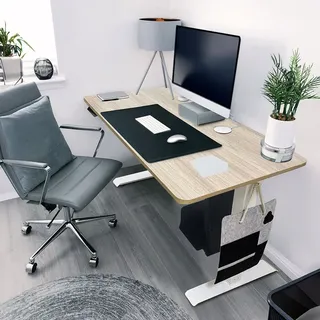 Home Deluxe Höhenverstellbarer Schreibtisch LUMINA - Gestell: Weiß, Platte: Eiche, Maße: 120 x 60 cm, Kohlenstoffstahl, inkl. PC-Halterung, - Touchscreen I Arbeitsplatz Bürotisch