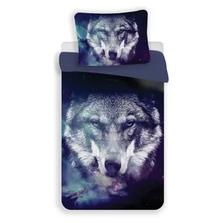 Jerry Fabrics Wendebettwäsche Wolf Polyester Blau 140 x 200 cm + 70 x 90 cm