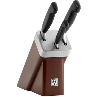 ZWILLING Vier Sterne Selbstschärfender Messerblock, 4-teilig, Messer aus rostfreiem Spezialstahl/Kunststoff-Griff, Braun