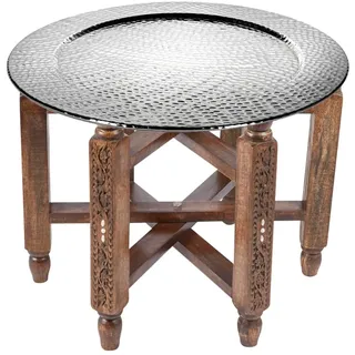 Marrakesch Orient & Mediterran Interior Orientalischer Couchtisch Halab Silber 60cm ø aus Holz und Aluminium