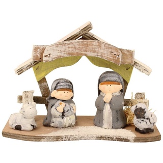 Online-Fuchs Krippe Kleine Weihnachtskrippe aus Holz mit süßen Figuren Krippe für Kinder, Maße insgesamt ca. 22 cm breit, 9 cm tief und 16 cm hoch. beige