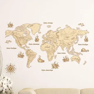 Weltkarte Sticker | Wandaufkleber - Tapete Dekoration Raum und Wohnzimmer | 60 x 100 cm