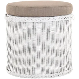 Krines Home Wäschekorb Rattan Sitzhocker mit Stauraum Rund Badhocker Sitz gepolstert Deckel, mit gepolstertem Deckel, mit herausnehmbarem Inlett weiß