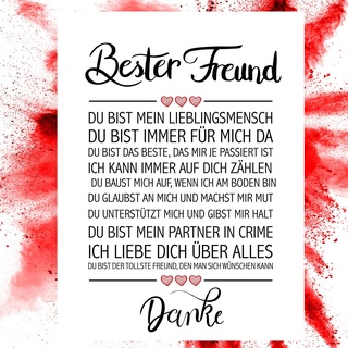 Close Up Bester Freund - Danke Zitate Poster - Deko Geschenk zum Geburtstag, Weihnachten, jeden Tag - 30 x 40 cm, Premium Qualität