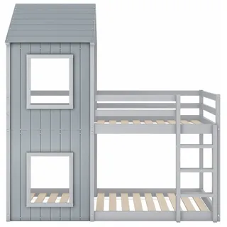 Kinder-hochbett Haus 90 X 200 Cm Grau Mit Leiter Und Baldachin Aus Kiefer Und Mdf