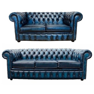 JVmoebel Chesterfield-Sofa, Chesterfield 3+2 Sitzer Garnitur Sofa Couch blau