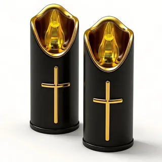 SGZIOO 2 Stück LED Grablichter für Draußen, LED Grabkerze Trauerlicht, Batteriebetriebene Grablicht, Flammenlose Friedhofskerzen mit Realistischem Flackereffekt für Friedhofsdekoration, Schwarz