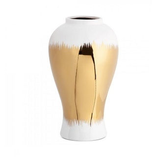 Eurofirany Dekovase TALA-Keramikvase mit weiß-goldenem Schattierungsmotiv (1 Vase) weiß 21 cm x 34 cm