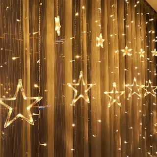 Jopassy 138 LED Lichterkette Sterne mit 12 Sternen Weihnachtsbeleuchtung Sternenvorhang mit 8 Modi und Memory-Funktion - Weiß
